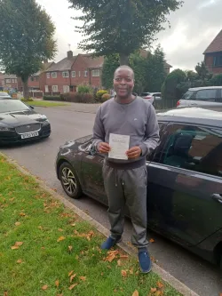 Passed student celebrating with Fresh Start Driving Academy in Coventry